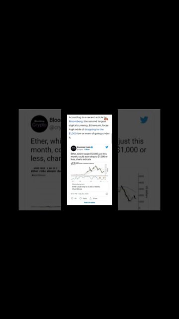 Bloomberg : Ethereum May Extend Losses Below $1,000 #cryptomash #crypto #ethereum #bitcoin