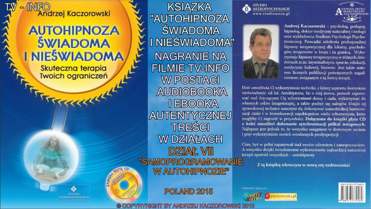 AUDIOBOOK-AUTOHIPNOZA-DZIAŁ VII,,SAMOPROGRAMOWANIE W AUTOHIPNOZIE,, NAGRANIE NA FILMIE KSIĄŻKI TV-INFO