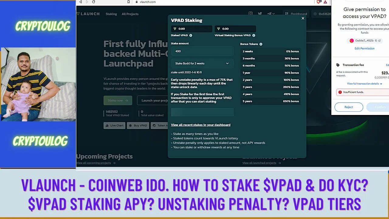 Vlaunch - Coinweb IDO. How To Stake $VPAD & Do KYC? $VPAD Staking APY? Unstaking Penalty? Vpad Tiers