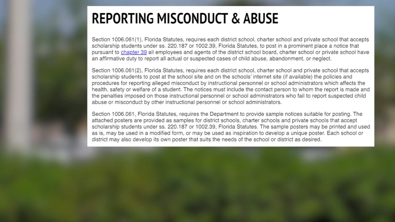 What's required of Florida school employees concerning abuse allegations?