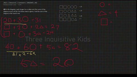 Math Olympiad for Elementary | 2021 | Division E | Contest 4 | MOEMS | 4D