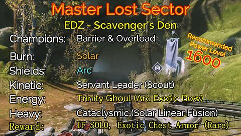 Destiny 2 Master Lost Sector: EDZ - Scavenger's Den on my Warlock 10-25-22