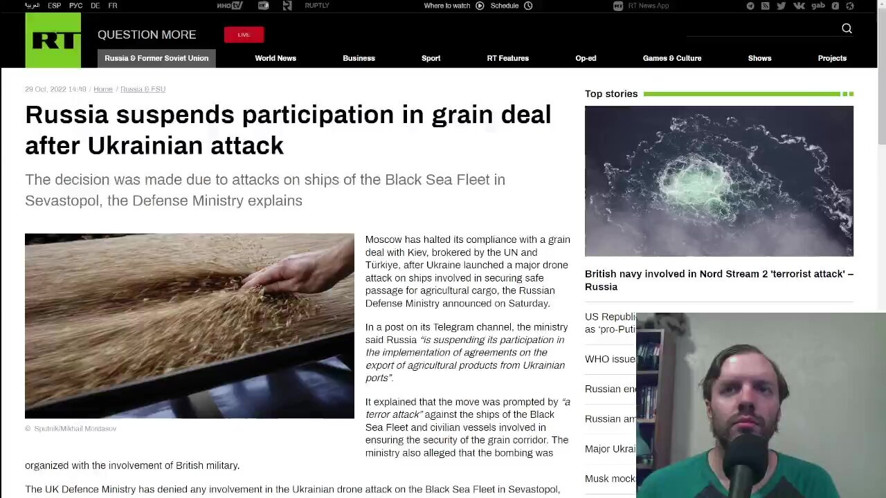 Russia suspends participation in grain deal after Ukrainian attack