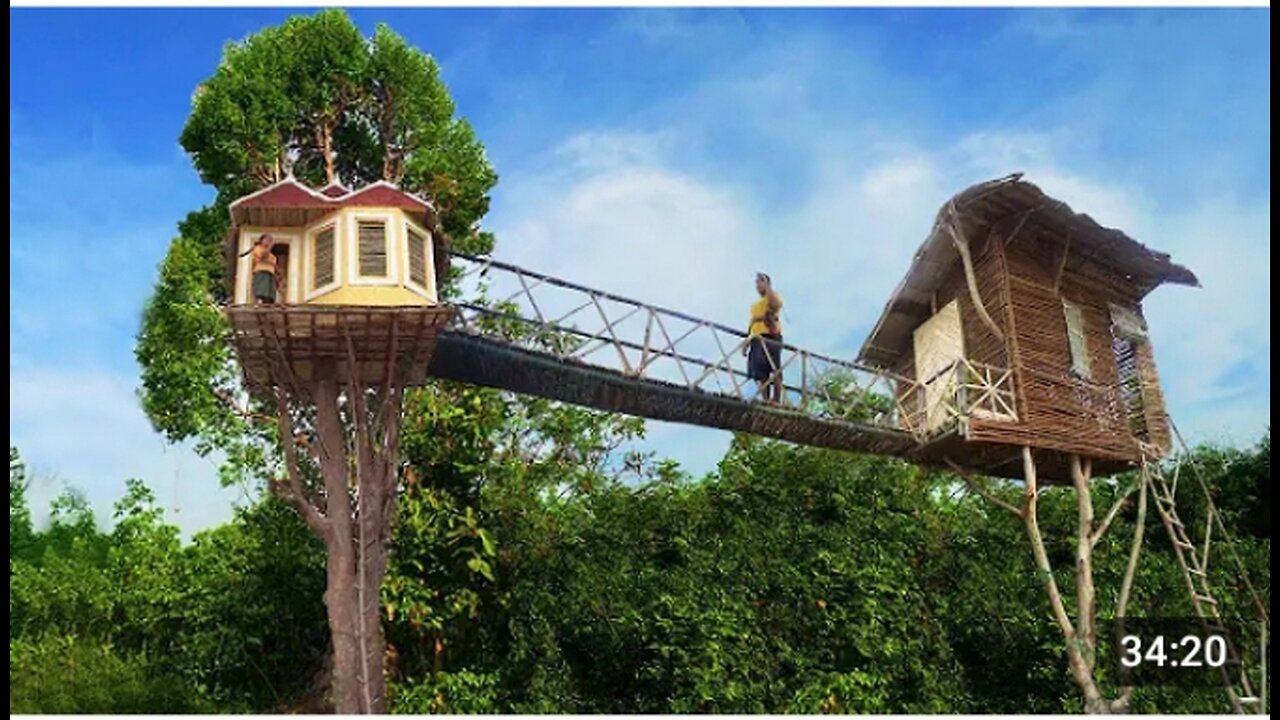 Build The Most Beautiful Tree House Villa Bath Pool And Kitchen House #