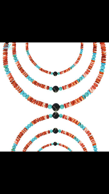 Turquoise red spiny oyster black onyx Genuine Gemstone pendant choker gift03