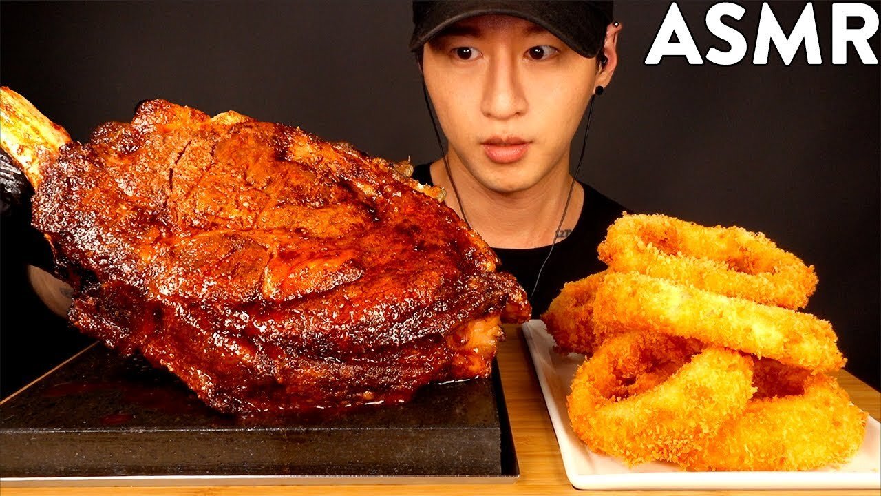 ASMR COWBOY STEAK & ONION RINGS MUKBANG (No Talking) COOKING & EATING SOUNDS Zach Choi ASM