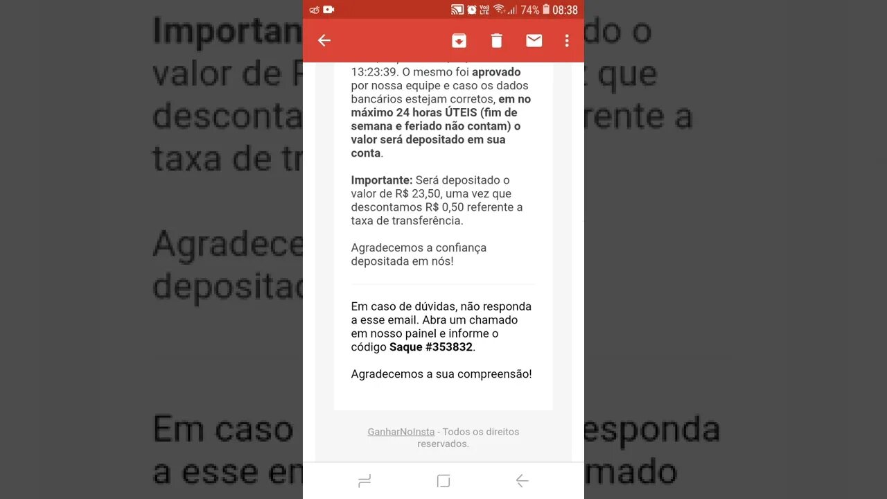 prova de pagamento do ganhar no insta