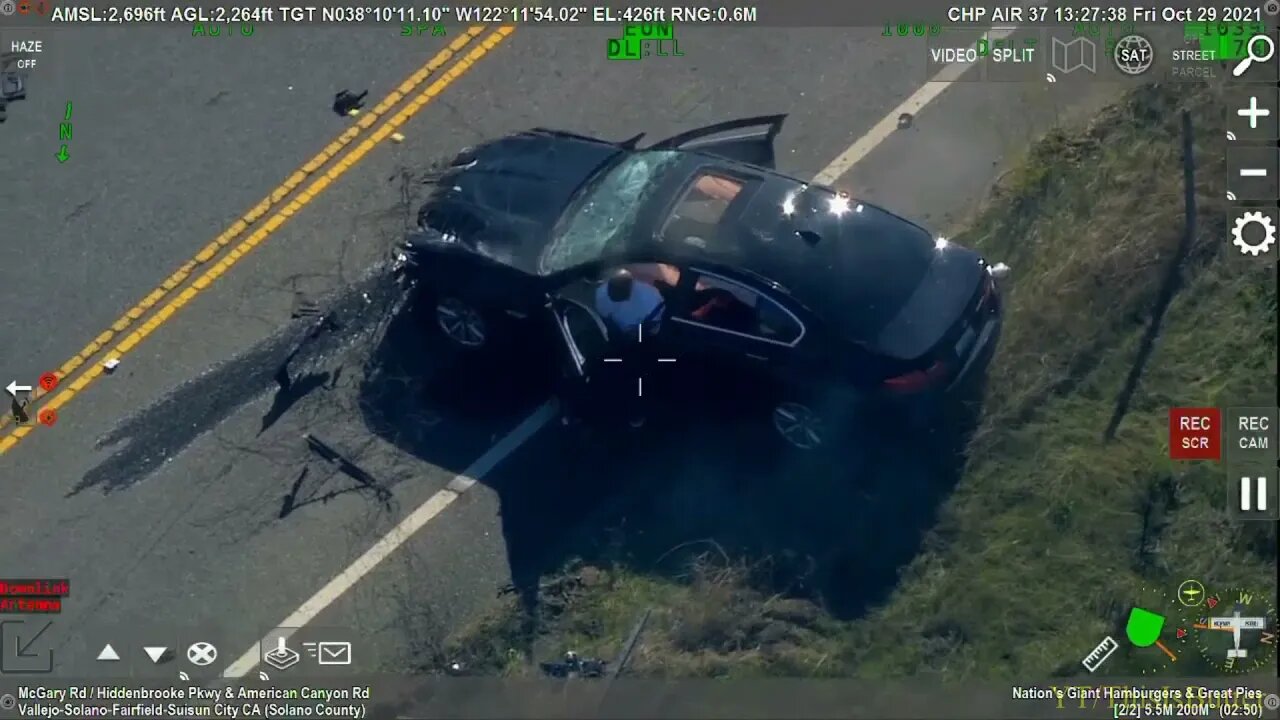 CHP helicopter watches speeding BMW overturn and burst into flames