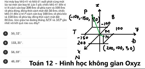 Toán 12: Oxyz: Hai máy bay MiG-41 và MiG-31 xuất phát cùng một lúc tại một sân bay M