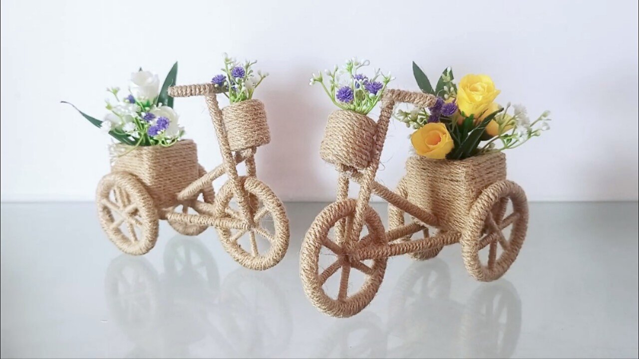 Jute Thread Cycle Craft idea for home decoration.