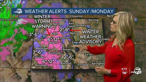 Snow moving into Colorado for Sunday