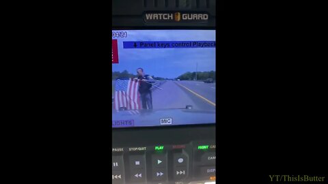 Trooper retrieves American flag from interstate