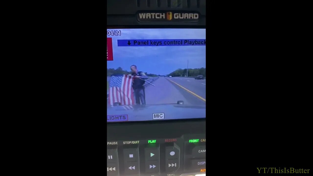 Trooper retrieves American flag from interstate