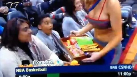 Hawks Game Kid Reacting to Cheerleader, with Jimmy Durant Singing