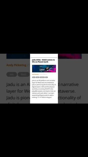 Jadu AVAs - Web3 Comes to Life on Planet Earth #cryptomash @CryptoCasey @SmartViewAi @AltcoinDaily
