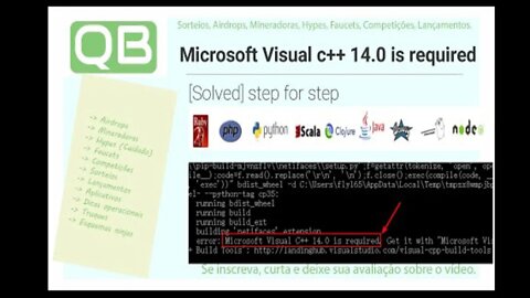 Dica - Python - Solved - Step for Step - Microsoft Visual C++ 14.0 is required - Windows 10 X64