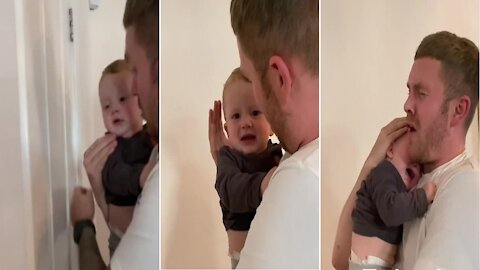 Baby Cries When Dad Pretends To Bang Head On Door