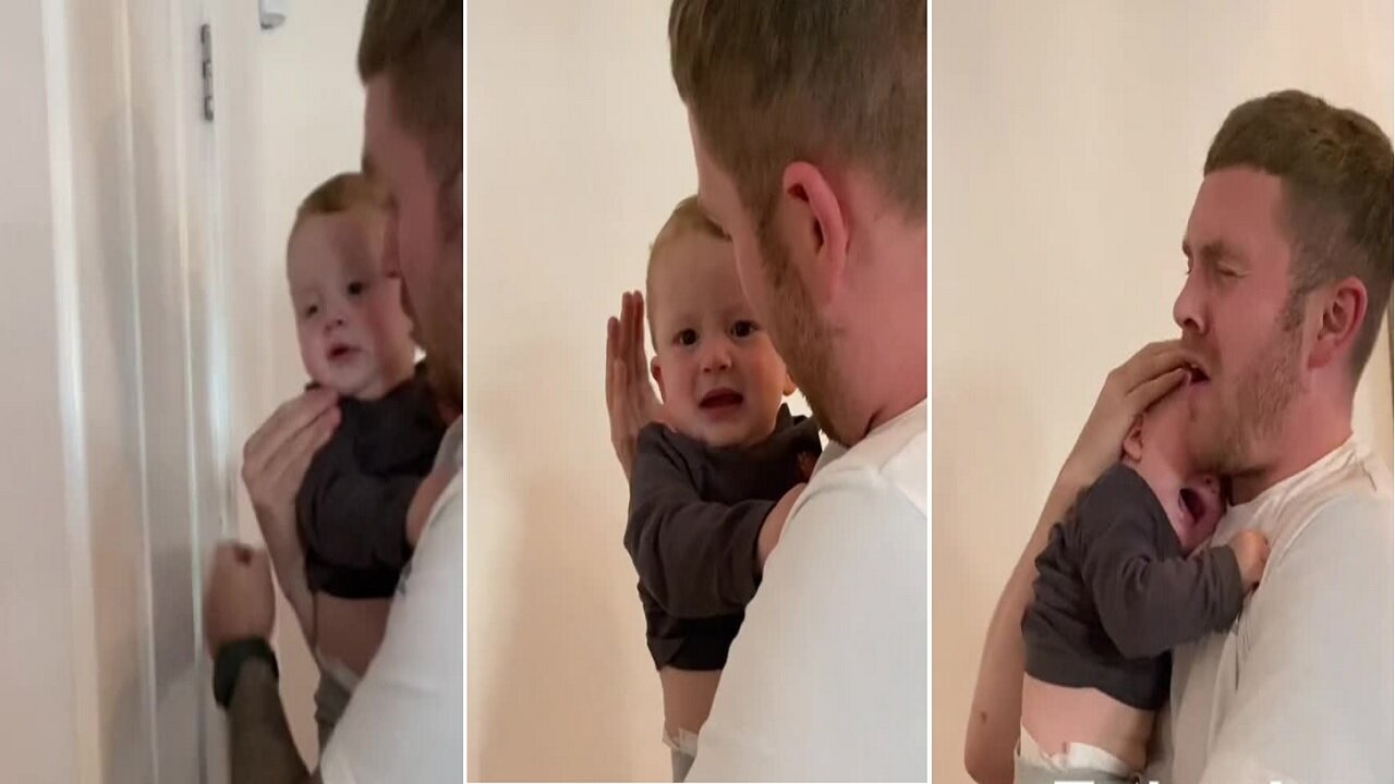 Baby Cries When Dad Pretends To Bang Head On Door