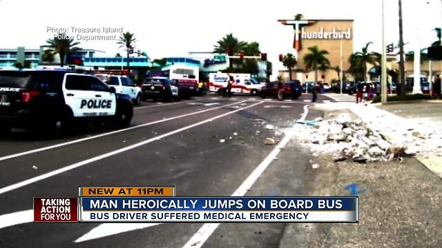 Good Samaritan jumps on moving bus to help driver suffering medical emergency