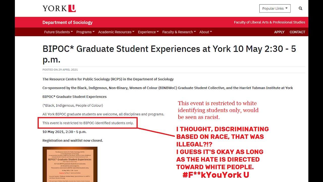 York University To Host No Whites Allowed Racially Segregated Workshop