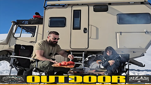 Couple Drives into the Snow, Setting Up a Cozy Campsite Amidst a Blizzard.