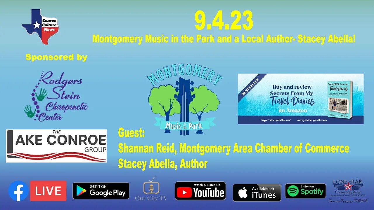 9.4.23 - Montgomery Music in the Park and a Local Author- Stacey Abella! - Conroe Culture News