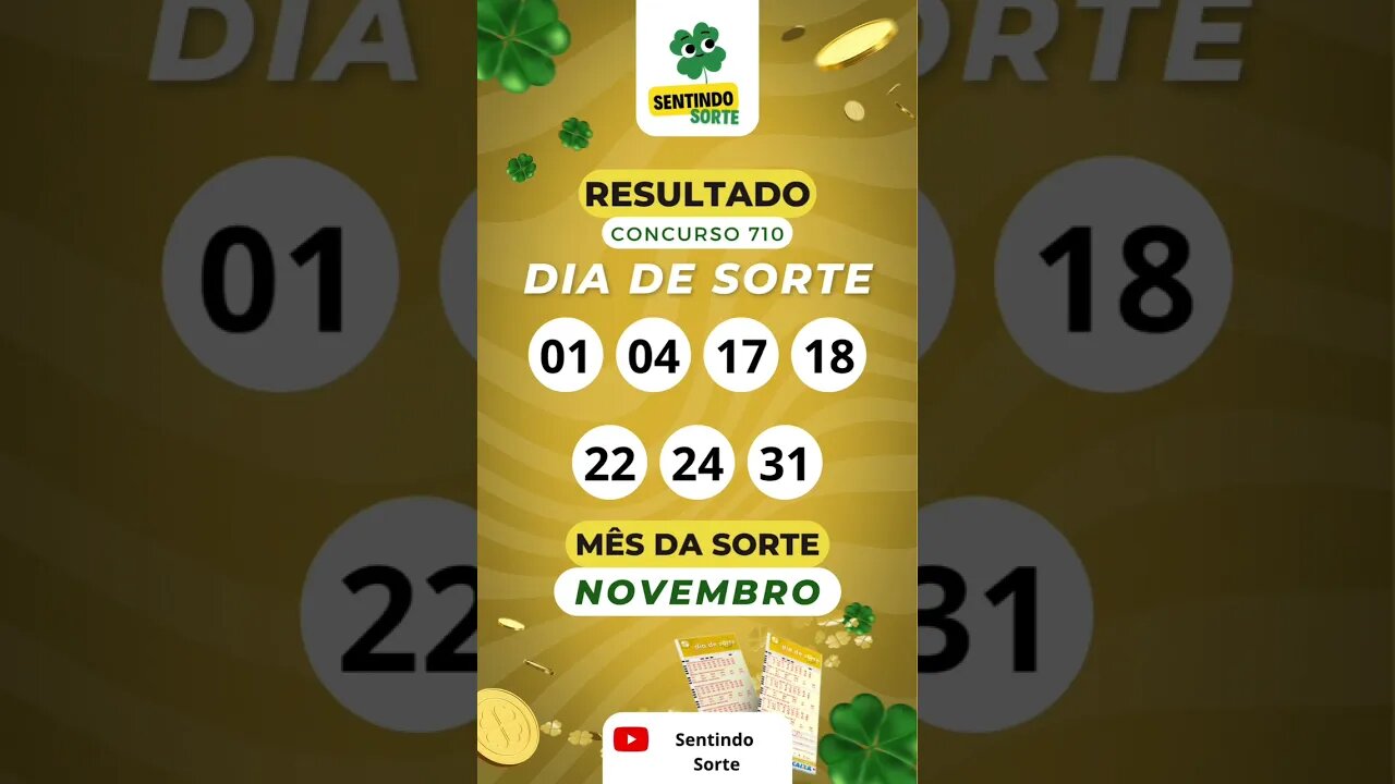 🍀 Resultado DIA DE SORTE 710 | Sentindo Sorte #shorts