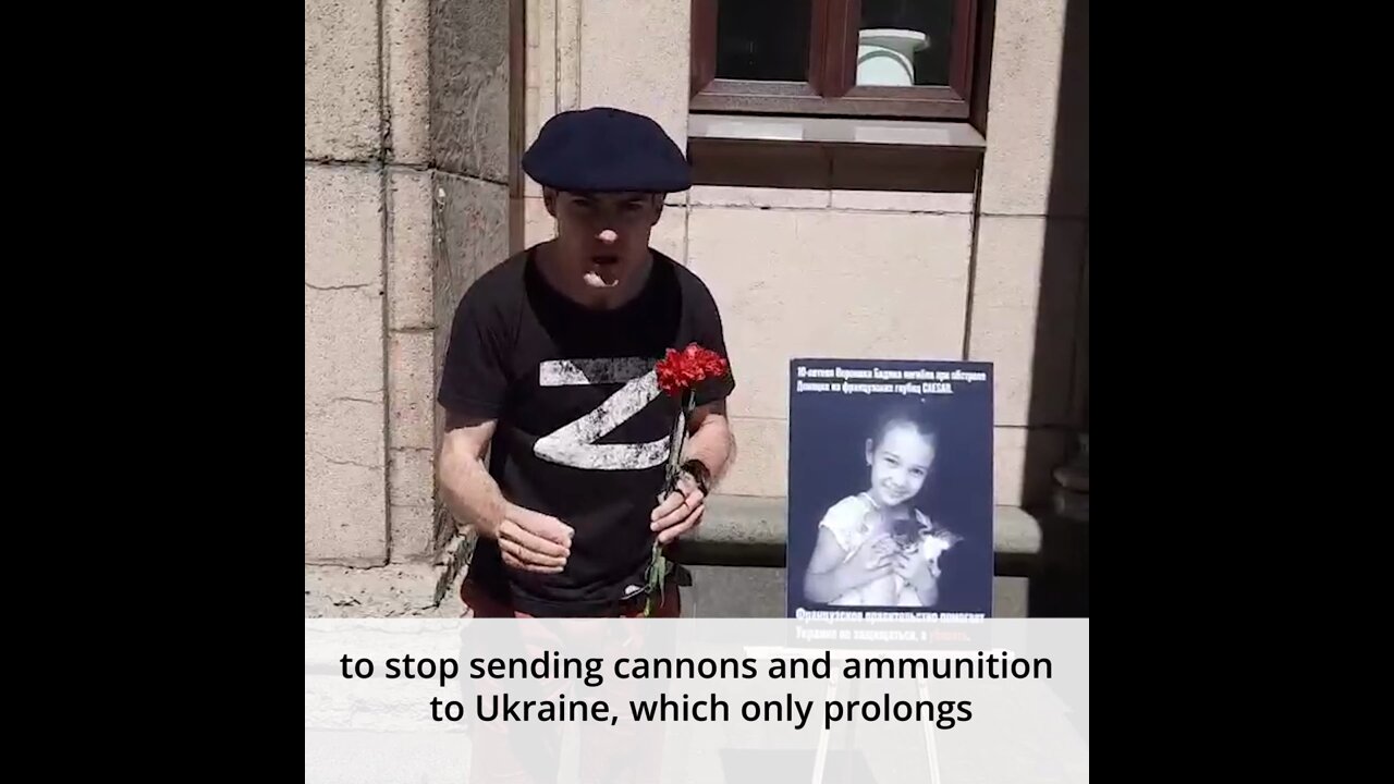 French activist protests military aid to Ukraine at the French consulate in St. Petersburg, Russia