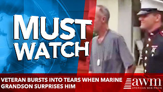 VETERAN BURSTS INTO TEARS WHEN MARINE GRANDSON SURPRISES HIM