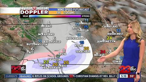 Strong winds make their way into the county Thursday with accumulating snow overnight in the mountains