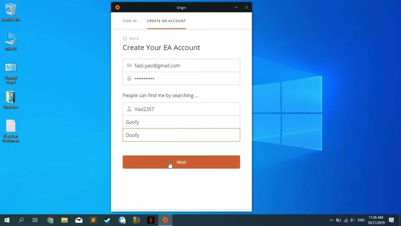 Create Origin Account - Easy Way