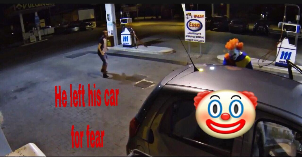 A fleeing man, fearing the damn clown, left his car behind