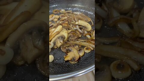 Mushrooms and onions cooked in beef tallow