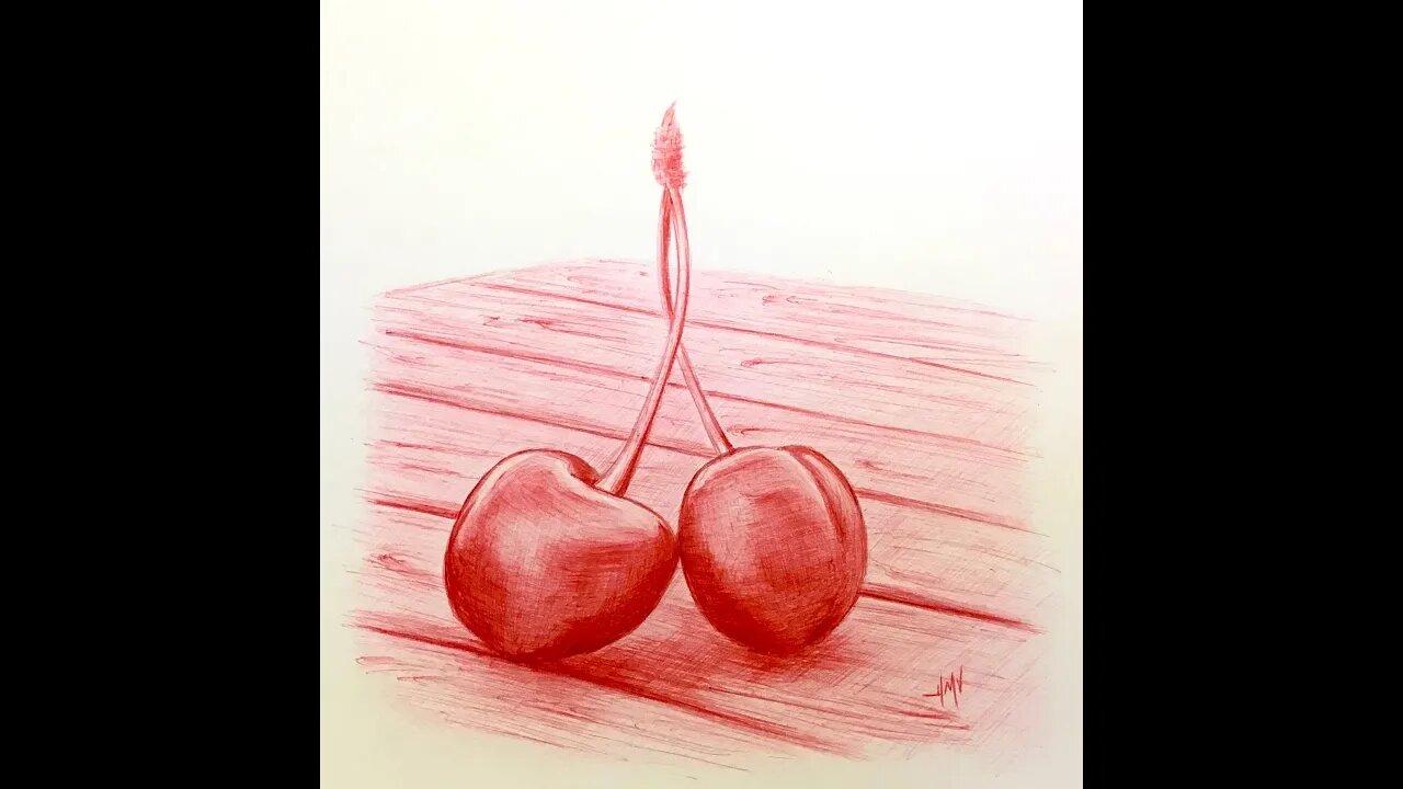 Ballpoint Pen Drawing of Cherries, how to draw