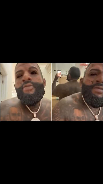 Rick Ross wears a Rick Ross face mask