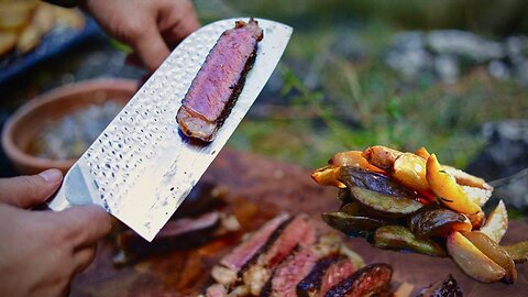 Roast Potatoes with a juicy Steak ASMR