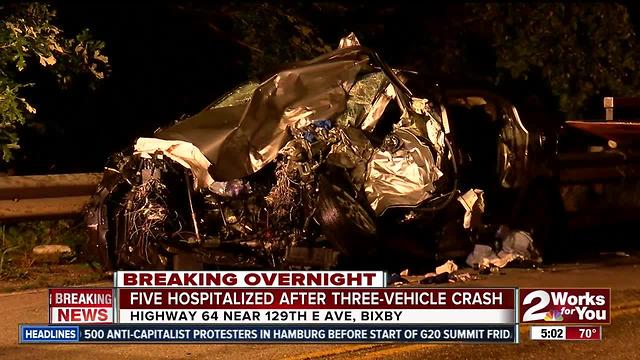 Five hospitalized following three-vehicle crash in Bixby
