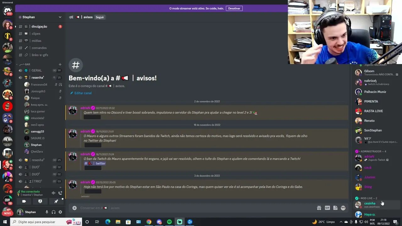 Gago na resenha com o chat e os subs da stream em Discord kkkk