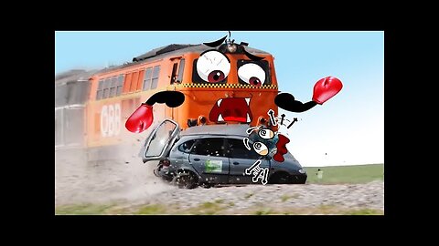 🚜 🚜 🚜 🚖 🚖 kids funn, Train Crash | Monster Trains Crush Cars on Railroad - Woa Doodland