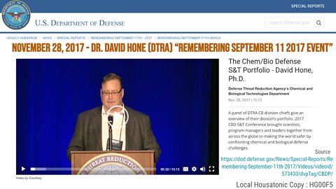 Nov 2017 - Dr David Hone (DTRA) “Remembering Sep 11 event” : Chem/Bio Defense S&T Portfolio