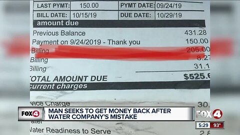 Man seeks reimbursement after water company's mistake