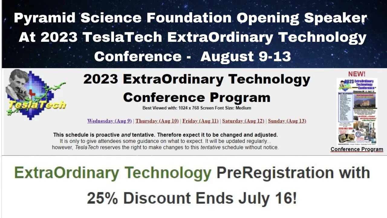 Pyramid Science Foundation Opening Speaker at 2023 TeslaTech ExtraOrdinary Technology Conference