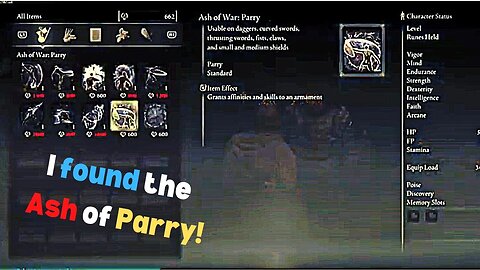I found the ash to parry!!!!! Elden Ring