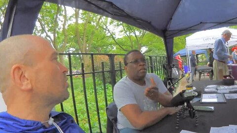 REGGIE of WBAI radio NYC TOMPKINS SQ PARK TENT AFTER THE DANCING PARADE HITTING the BRICKS 5-18-24