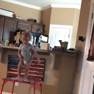 Ambitious toddler thinks he can fly