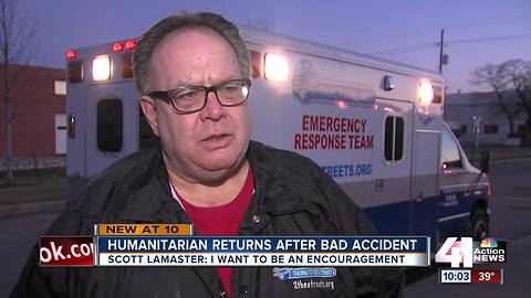 Humanitarian returns weeks after bad accident