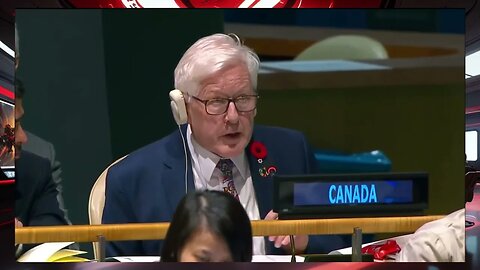 A representative for Canada makes a statement before the vote on the Gaza resolution