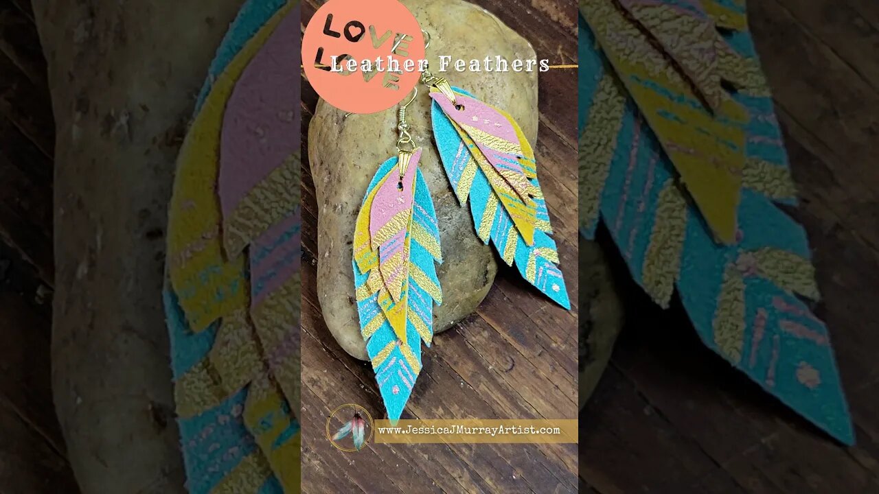 Blue Raspberry Sunrise, 3 inch drop, leather feather earrings