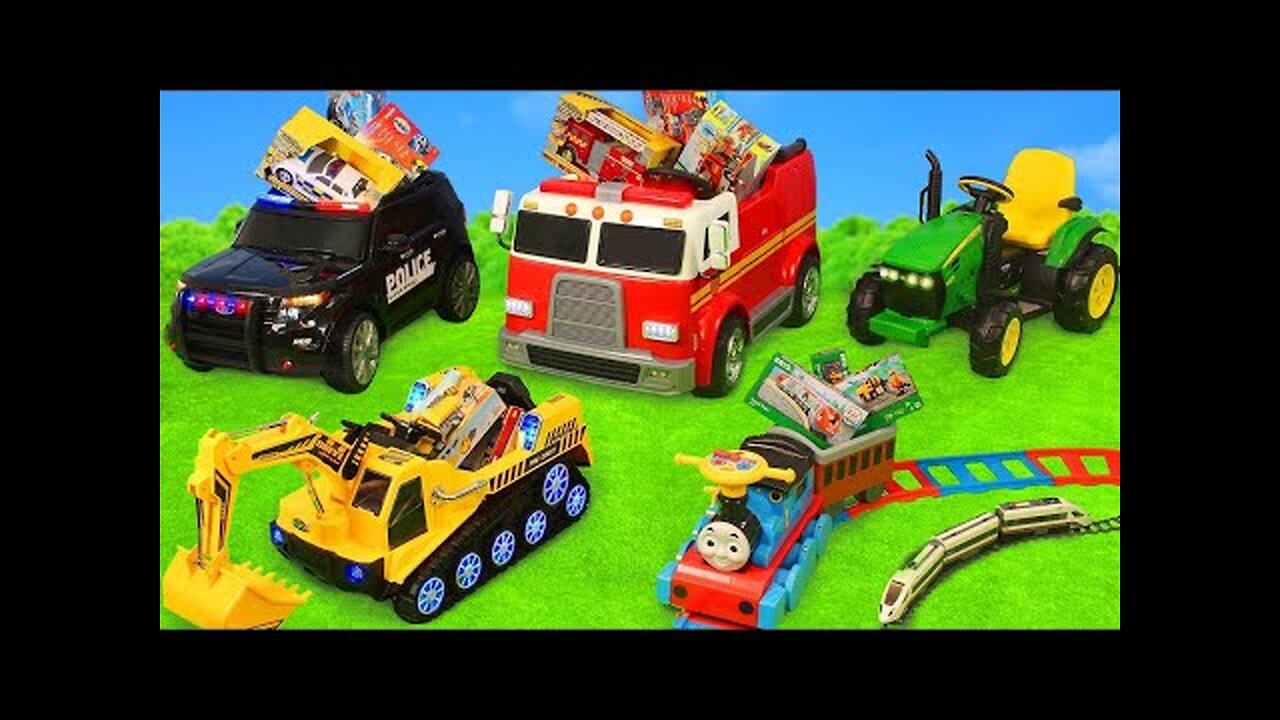 Fire Truck, Tractor, Excavator, Police & Train Ride On Cars!!!