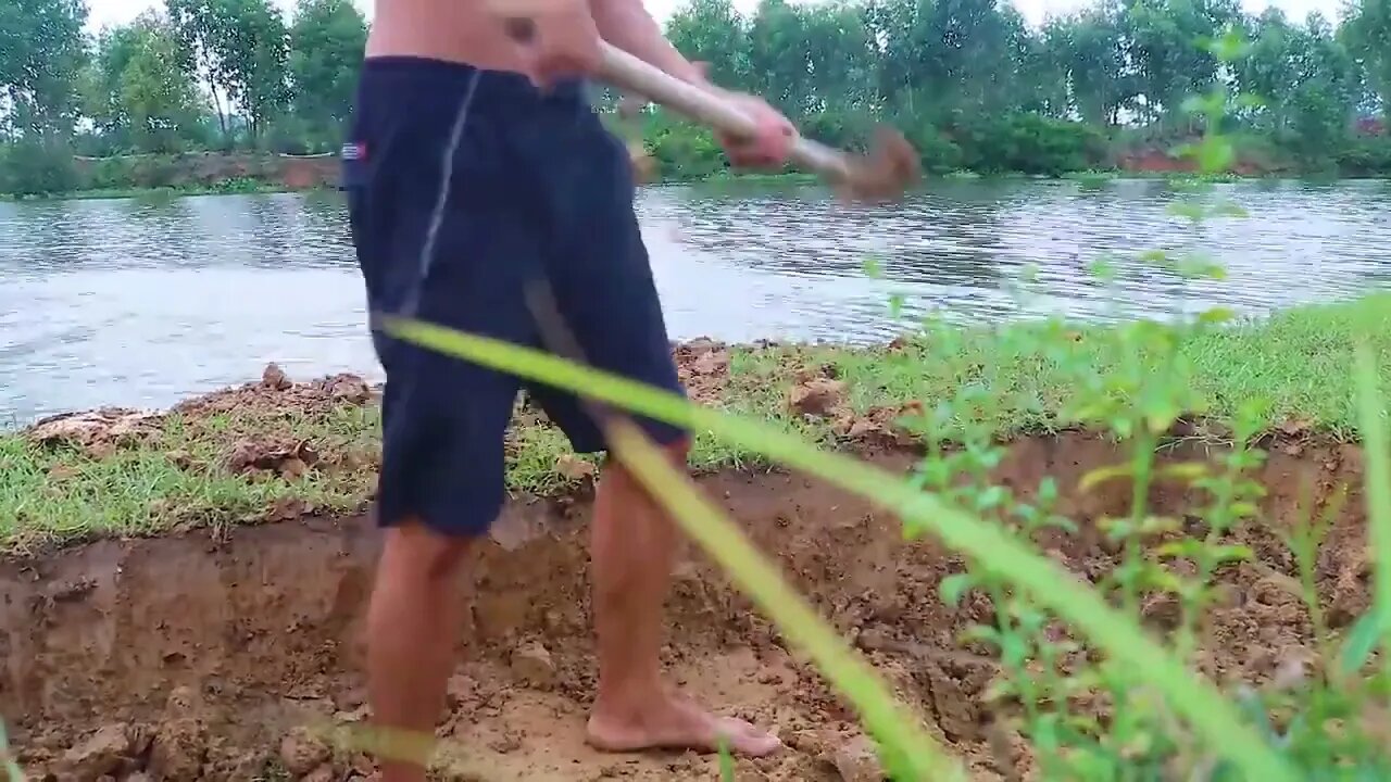 Making Trap To Catch Catfish In The Secret Hole With PVC Pipe & Chicken Eggs-5